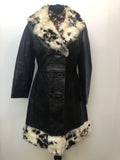 womens jacket  womens  vintage  Urban Village Vintage  rabbit  leather  fur collar  fitted  black  70s  1970s  10