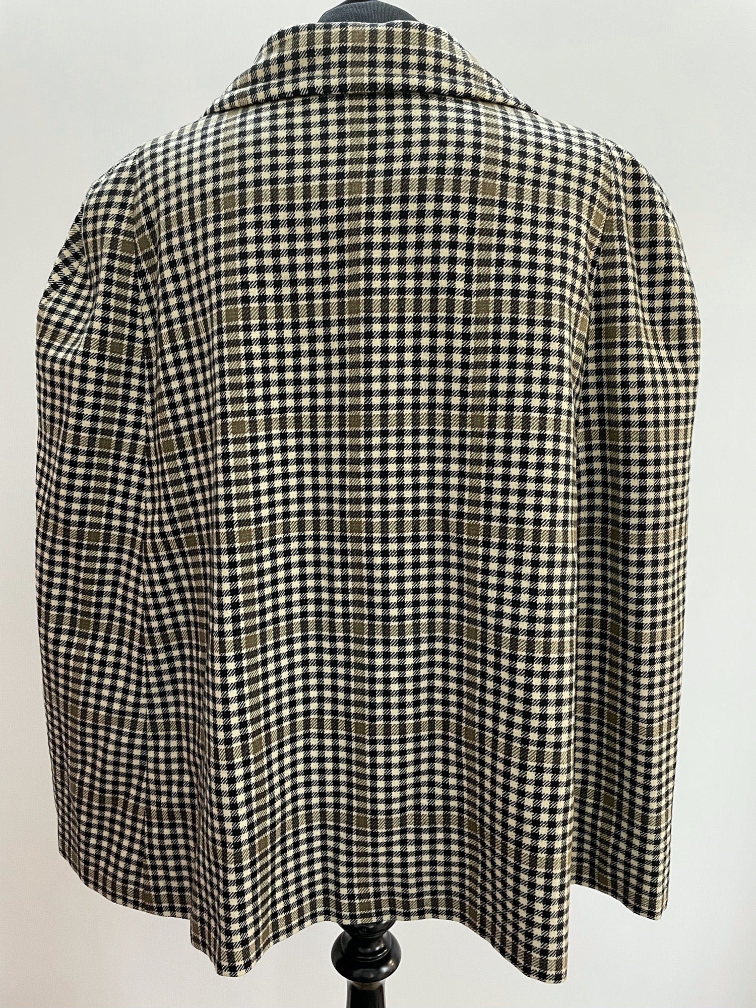 womens  vintage  Urban Village Vintage  urban village  square pattern  pockets  pocket  patterned  pattern  MOD  large check  front pockets  Cotton  collared  collar  checkered  checked  check pattern  check  cape jacket  Cape Coat  cape  button up  button front  button  brown  60s  1960s  14/16  14