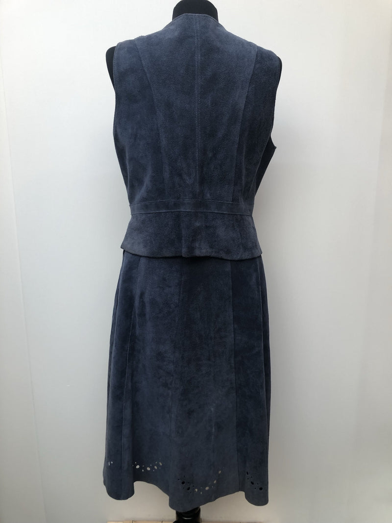 womens  waistcoat  vintage  Urban Village Vintage  two piece  top  suede top  suede skirt  suede  set  formal  blue  60s  1960s  10