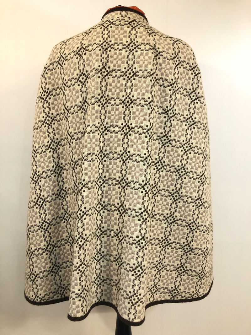 womens  Winter Jacket  Winter Coat  winter  Welsh Woollens  welsh wool  welsh  waist belt  vintage  Urban Village Vintage  tapestry  S  MOD  Eclipse  cream  cape  brown  60s  1960s
