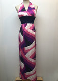 4  zip  womens  white  vintage  Urban Village Vintage  urban village  purple  print dress  pink  multi  maxi dress  halter neck  dress  Claudie Amos  back zip  70s  1970s
