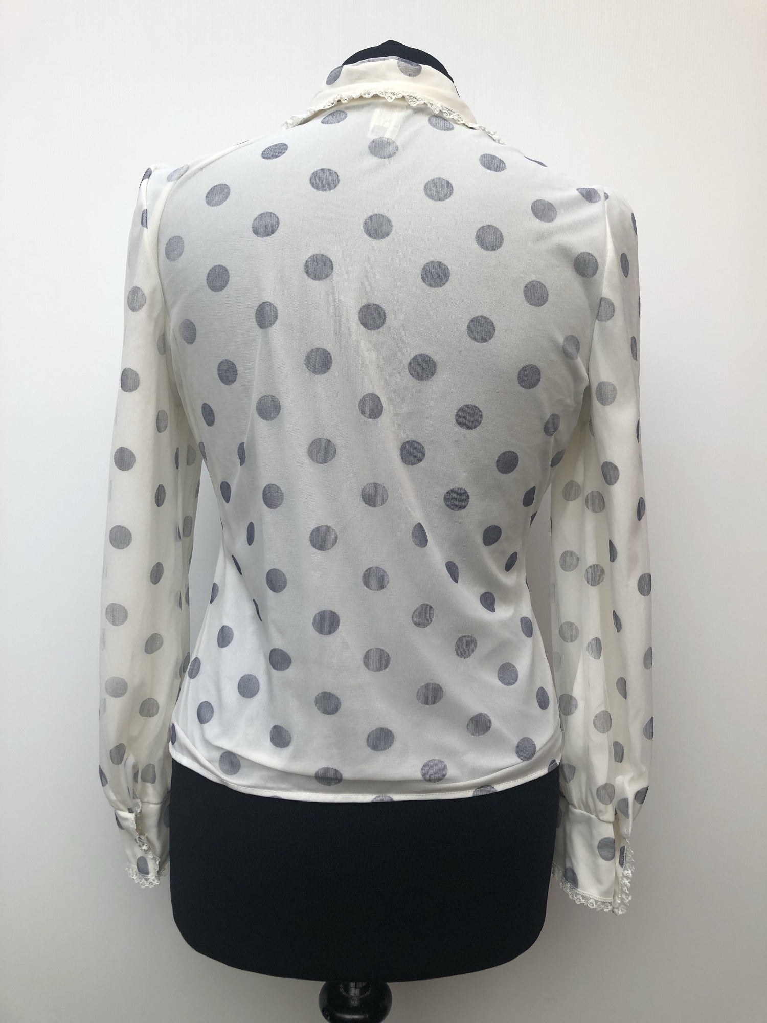 womens  vintage  Urban Village Vintage  urban village  Shirt  printed  print  polka dot  Nylon  long sleeves  long sleeve  lace trim  collar  brown  blue  blouse  70s  70  1970s  12