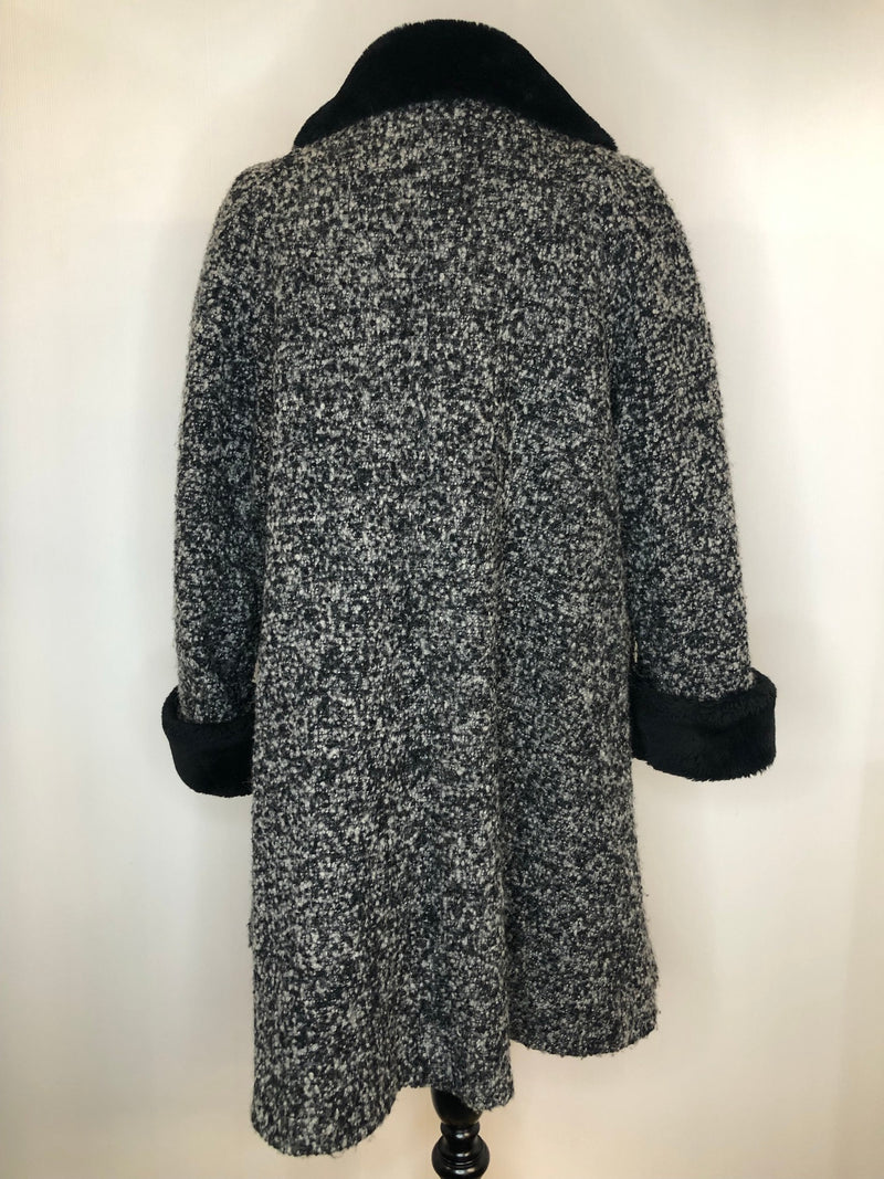 Winter Coat  winter  vintage  Urban Village Vintage  urban village  long sleeves  long sleeved  long sleeve  faux fur  David Barry  collared  coat  black  60s  1960s  14  12-14  12