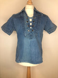1970s Dagger Collar Short Sleeved Denim Shirt with Side Zips by Americana - Size M