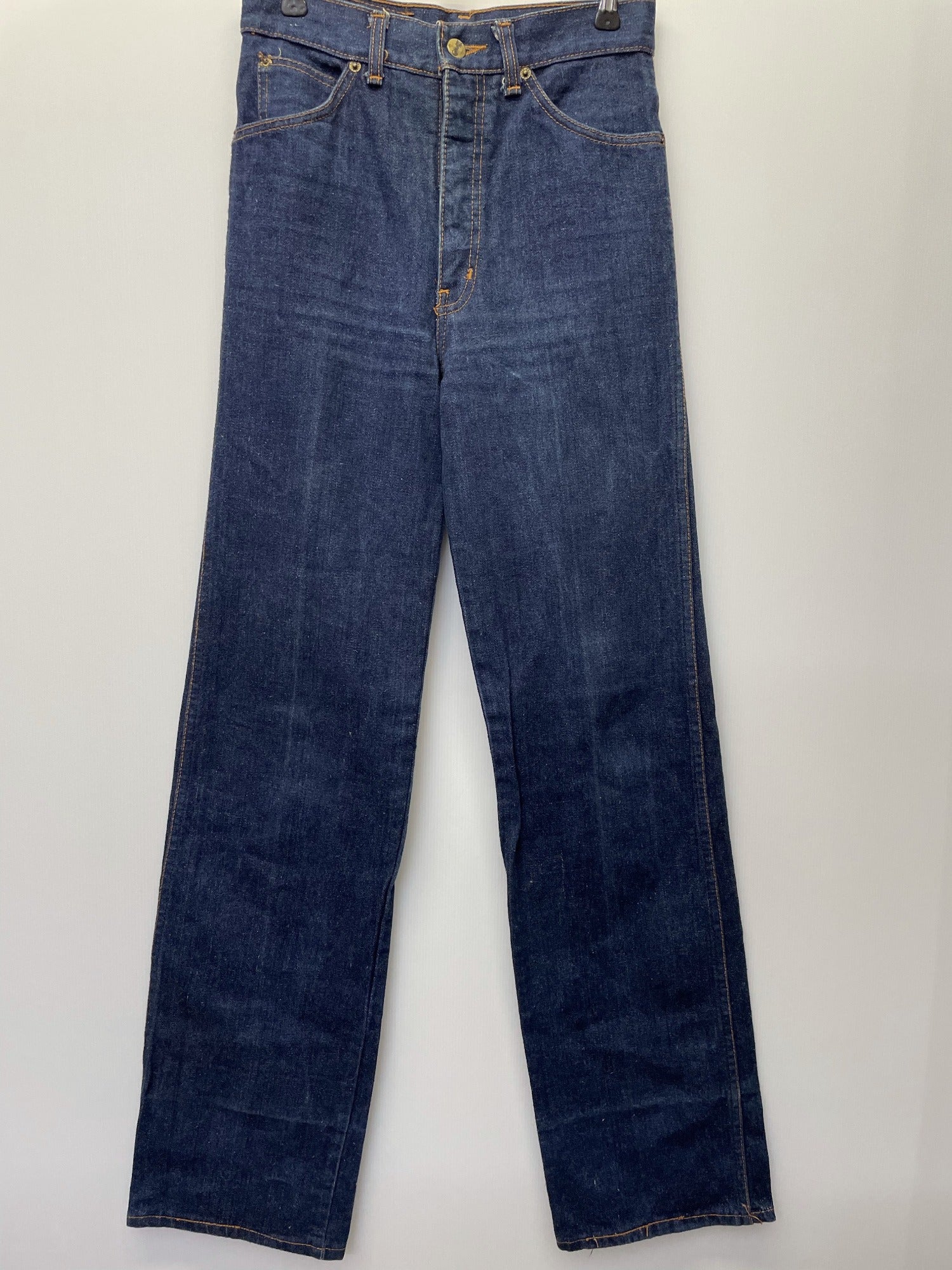 womens  vintage  Urban Village Vintage  urban village  straight leg  straight cut  stitch detailing  S  retro  pockets  mens  M  jeans  jean  jacket  indigo  flares  Denim Co  denim  Cotton  brutus  brown stitch  blue  70s  70  6  1970s