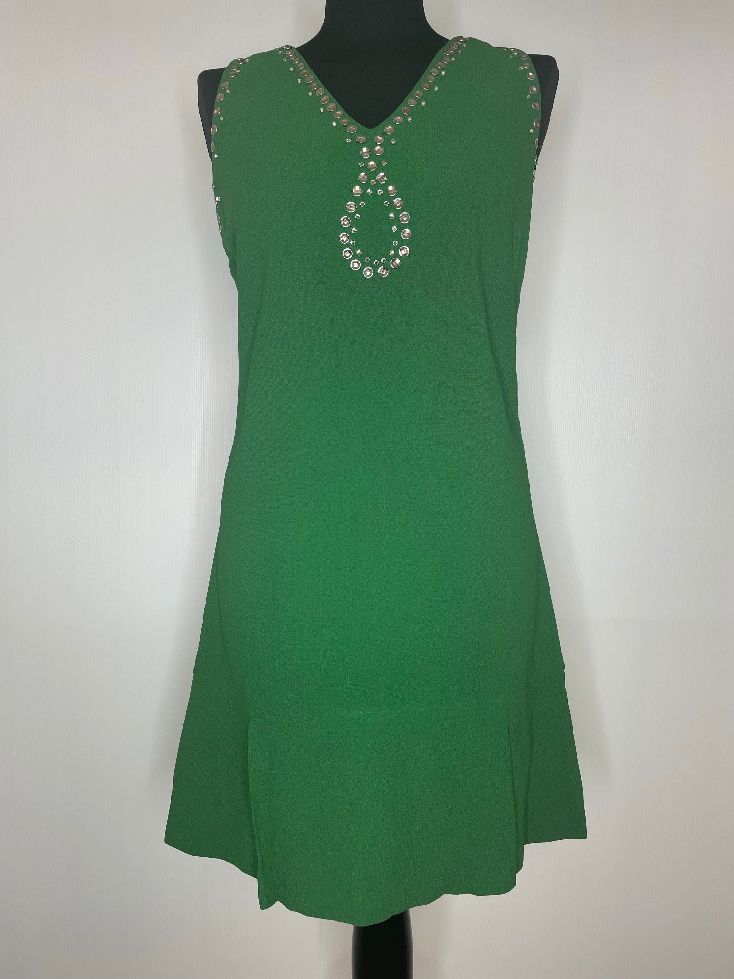 womens  vintage  Urban Village Vintage  short dress  scooter dress  scooter  pinafore dress  pinafore  party  modette  MOD  mini dress  micro mini  jewelled  jewel  green  drop waist dress  dress  dolly dress  dolly  60s  1960s  10