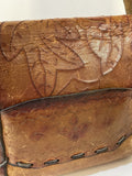 tooled  hippy  hippie  boho  womens bag  womens  vintage  Urban Village Vintage  tan  Shoulder bag  shoulder  Leather  leaf design  handbag  hand bag  embossed  brown  bag  accessories  70s  1970s