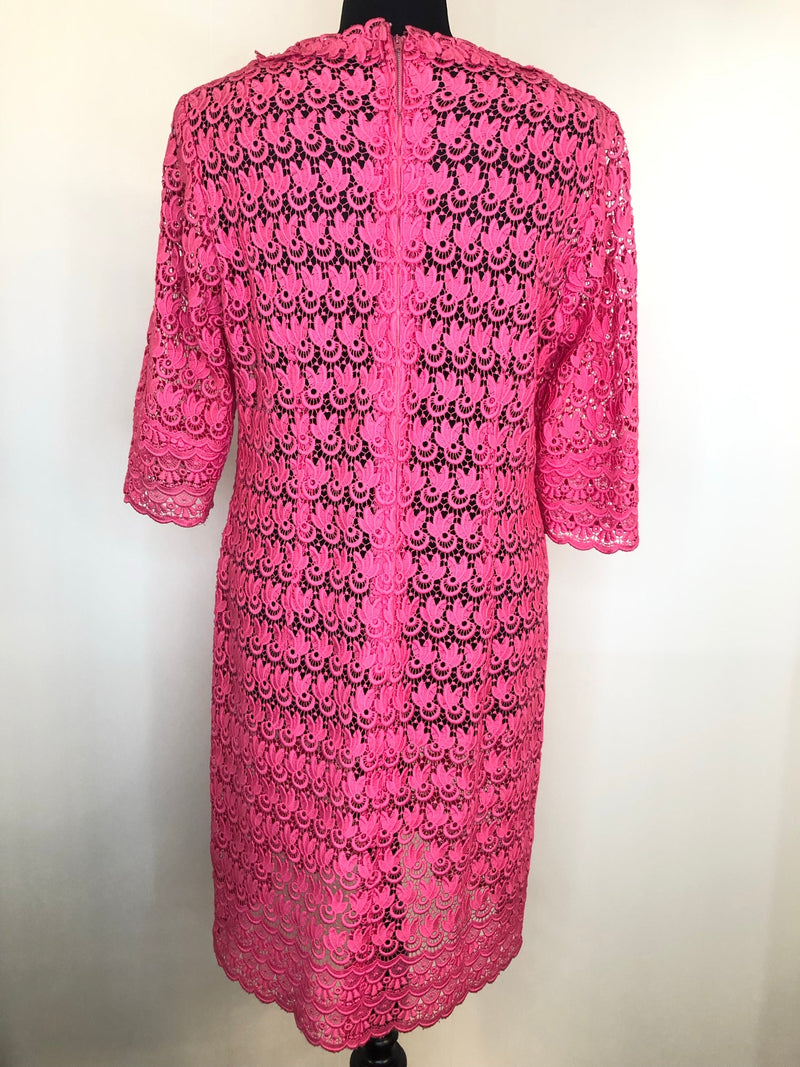 womens top  womens  waist belt  vintage  short sleeve  scallop edge  retro  pink  MOD  midi dress  lace  high neck  evening dress  dress  decorative buttons  back zip  60s  1960s  14