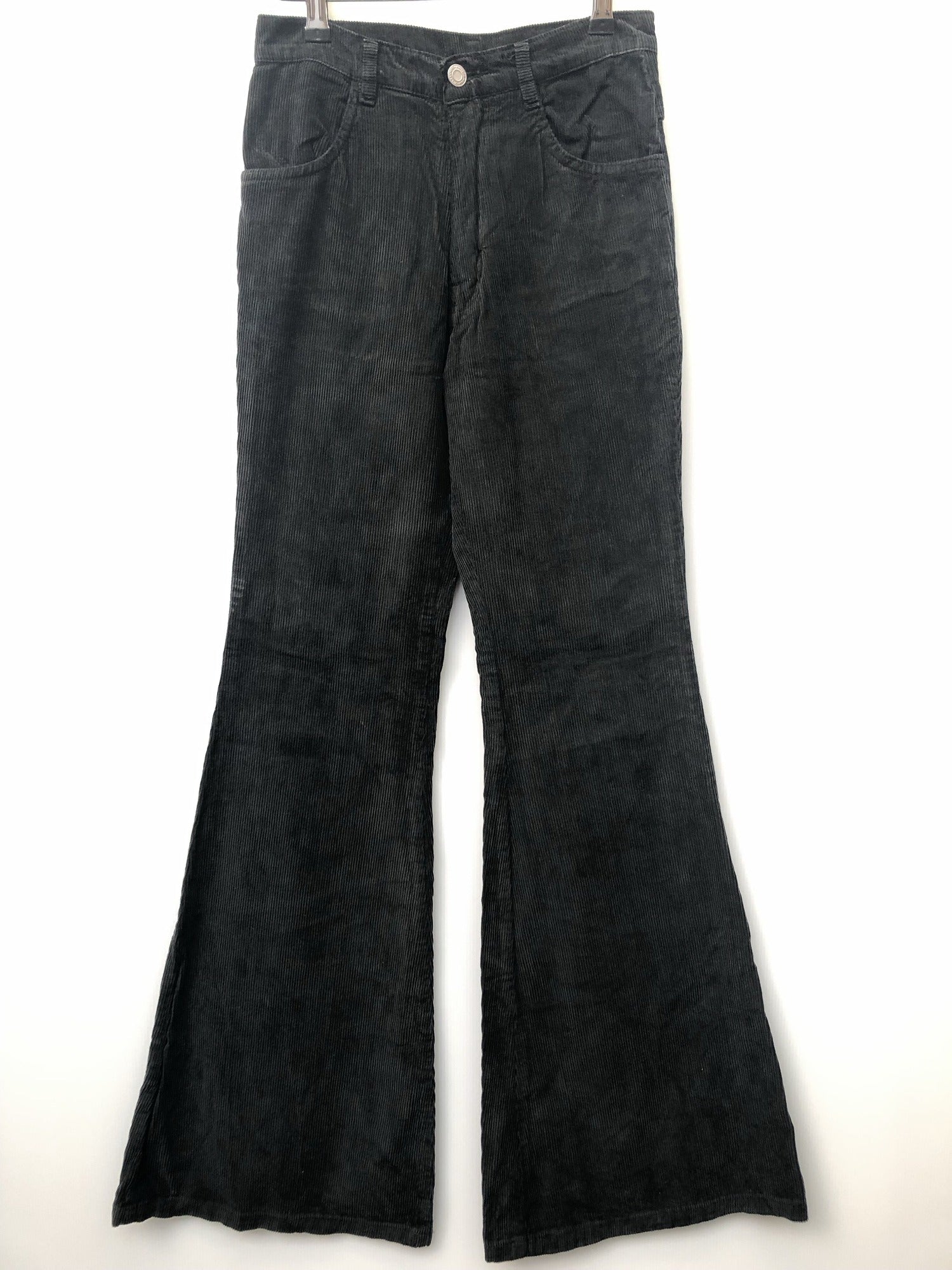 womens  W26  vintage  Urban Village Vintage  urban village  trousers  straight cut  retro  pockets  L32  jeans  jean  high waisted  flares  denim  Cotton  corduroy  corded  black  8  70s  70  1970s