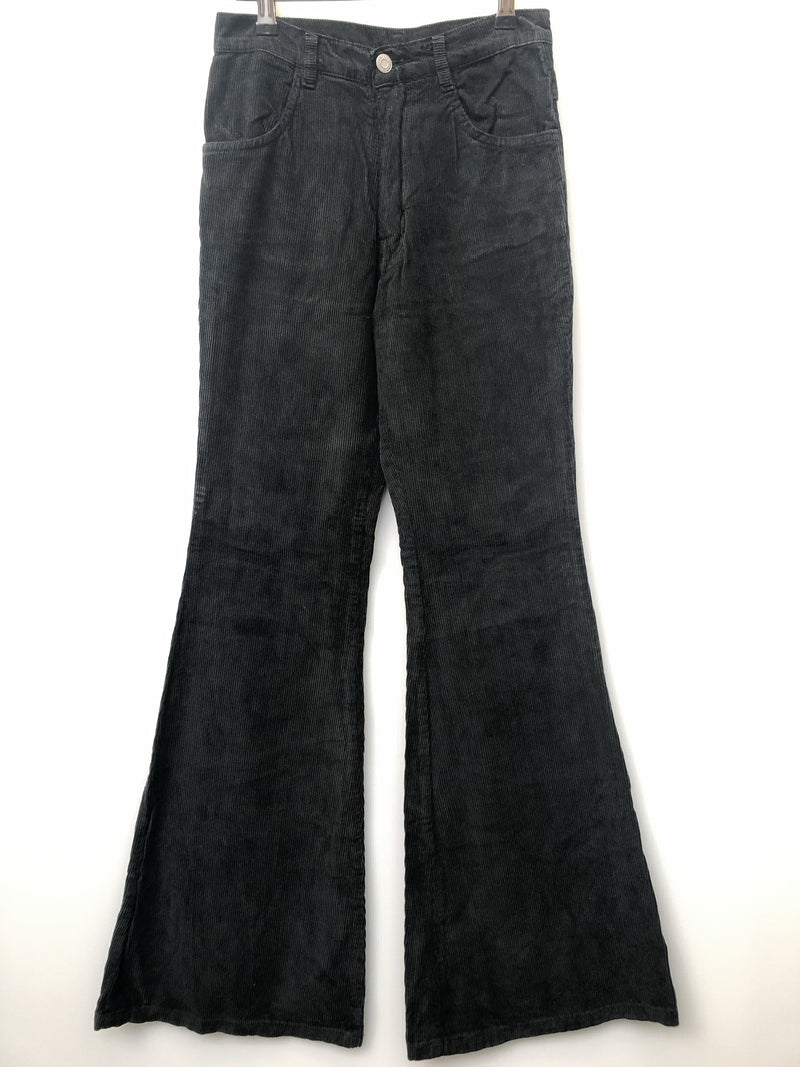 womens  W26  vintage  Urban Village Vintage  urban village  trousers  straight cut  retro  pockets  L32  jeans  jean  high waisted  flares  denim  Cotton  corduroy  corded  black  8  70s  70  1970s