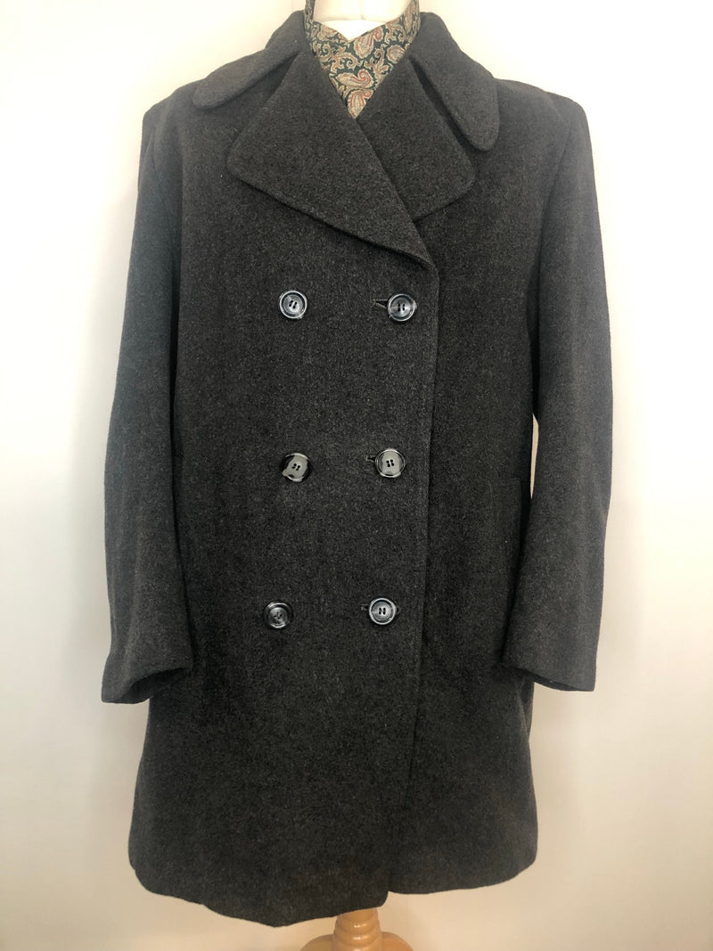 Winter Coat  winter  vintage  Urban Village Vintage  urban village  smart  pockets  mens  Meakers of Picadilly  long sleeve  L  Grey  formal  collared  collar  big collar  60s  1960s
