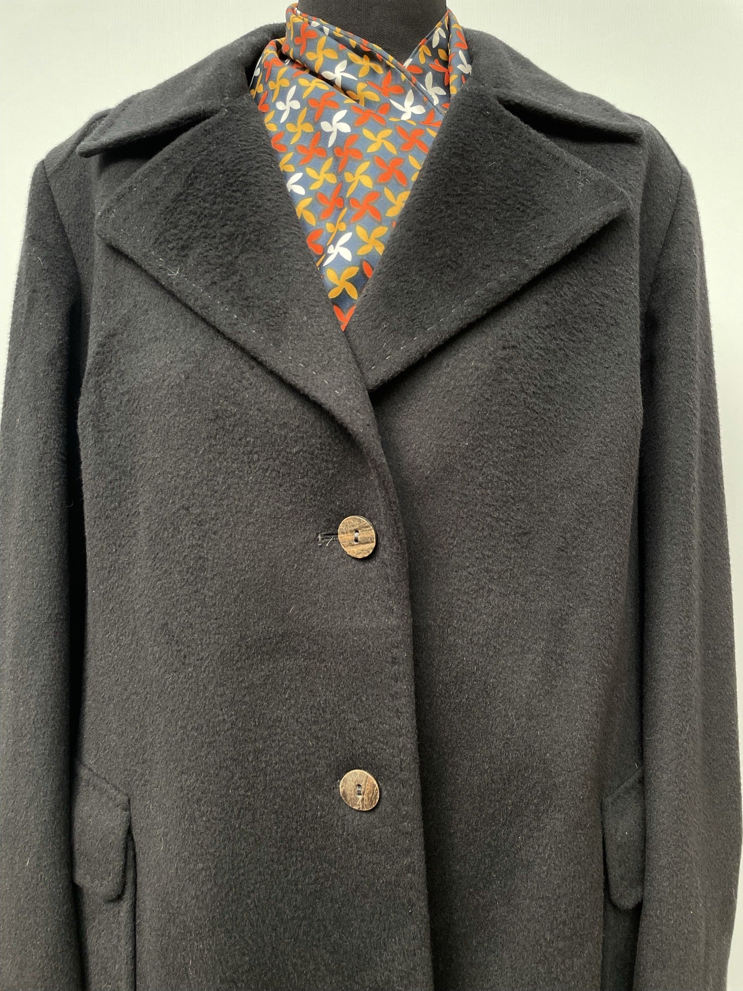 wool coat  Wool Blend  womens  wetherall  vintage  Urban Village Vintage  urban village  red  pure wool  pockets  made in england  long sleeves  long sleeve  long length coat  long length  long coat  lapels  Jacket  button down  black  70s  1970s  16