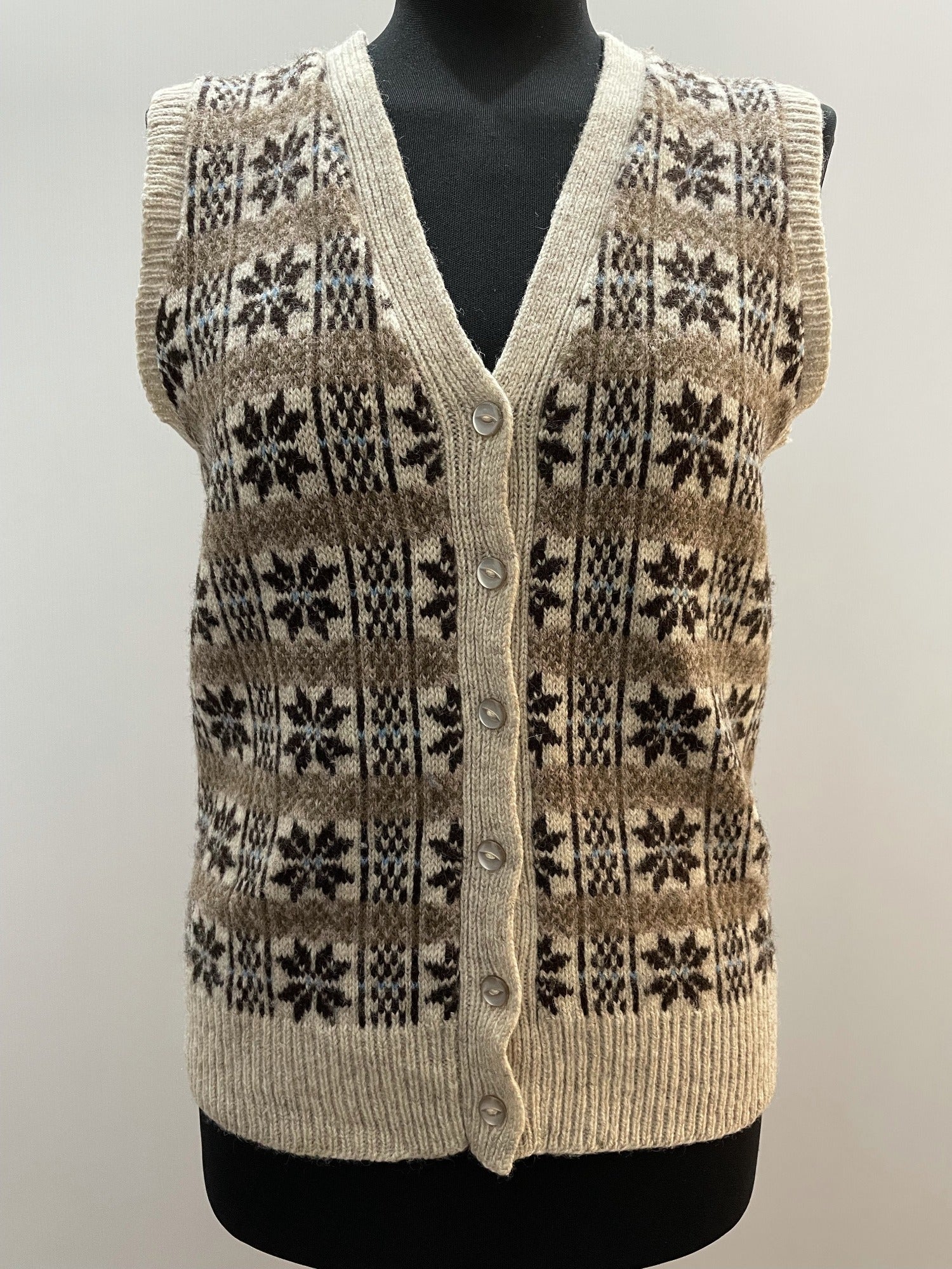 wool  vintage  vest  v neck  Urban Village Vintage  urban village  Tank Top  tank  sweater  snowflake  patterned  pattern  orange  nordic  multi  knitwear  knitted  knit  fine knit  festive  fairisle  fair isle  christmas  brown  70s  40s  1970s  1940s