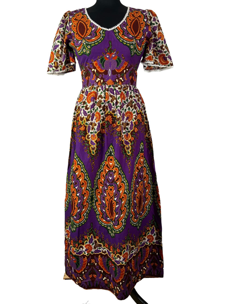 womens  vintage  Urban Village Vintage  summer dress  purple  psychedelic  psych  multicoloured  multi  maxi dress  long dress  intricate design  floral print  floral dress  floral  ethnic print  dress  60s  1960s  10