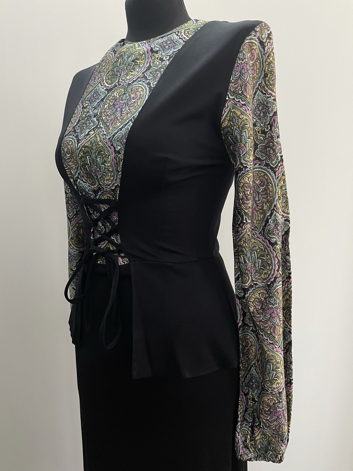 vintage  purple  psychedelic  psych  peplum  peasant  midi length  midi dress  midi  long sleeve  lace up  hippy  hippie  gypsy  folk  fitted waist  festival  dress  boho  black  8