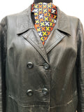 1970s Double Breasted Leather Jacket in Green - Size 16