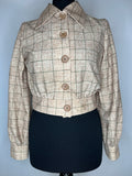 Vintage 1970s Balloon Sleeve Dagger Collar Cropped Check Jacket - UK 10