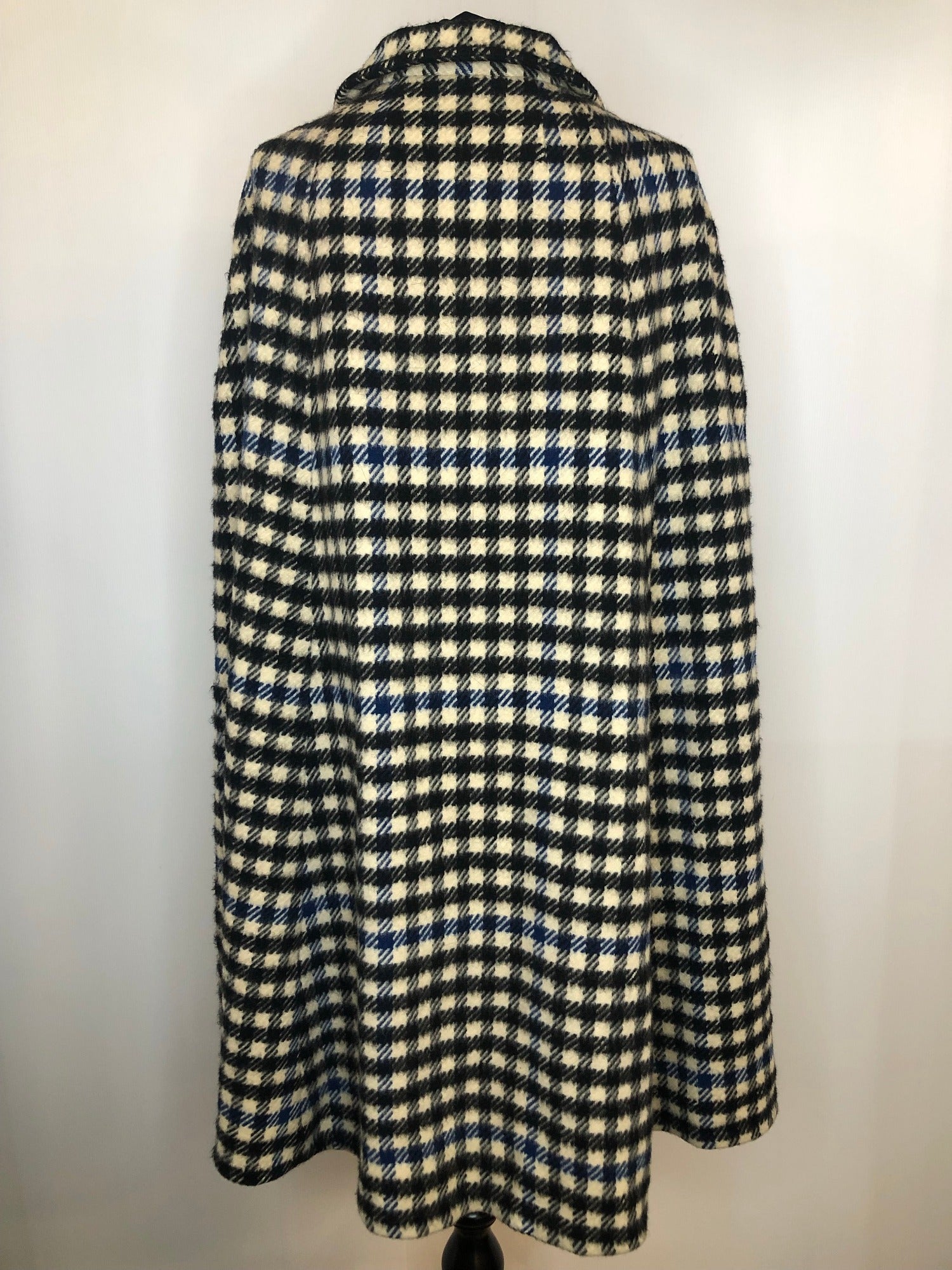 wool  womens  white  wetherall  waistcoat  vintage  S  MOD  long  gingham  full length  cape  blue  black  60s  1960s