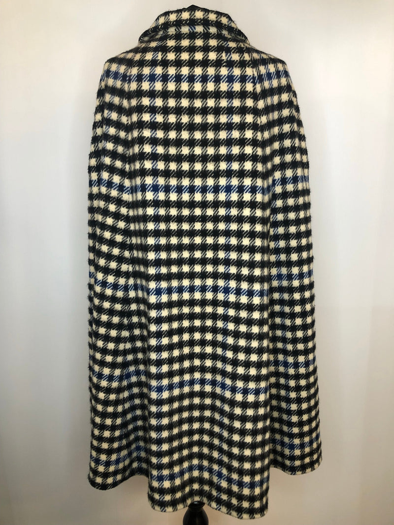 wool  womens  white  wetherall  waistcoat  vintage  S  MOD  long  gingham  full length  cape  blue  black  60s  1960s