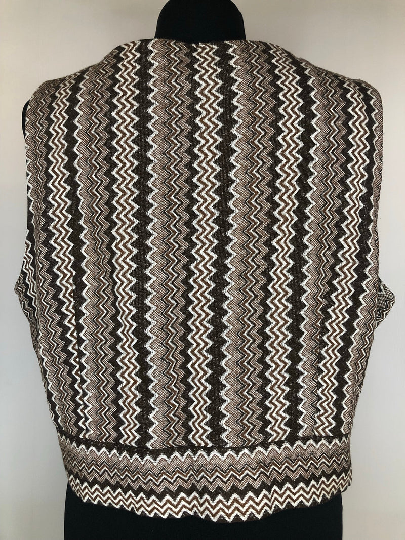 zig zag pattern  womens  vintage  Urban Village Vintage  urban village  top  summer blouse  knitwear  cropped  button front  brown  60s  1960s