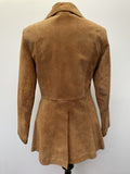 womens  vintage  Urban Village Vintage  urban village  Suede Jacket  Suede  retro  pockets  MOD  long sleeve  light brown  Jacket  collar  coat  button down  button  brown stitch  brown  Beagle collar  8  70s  60s  1970s  1960s
