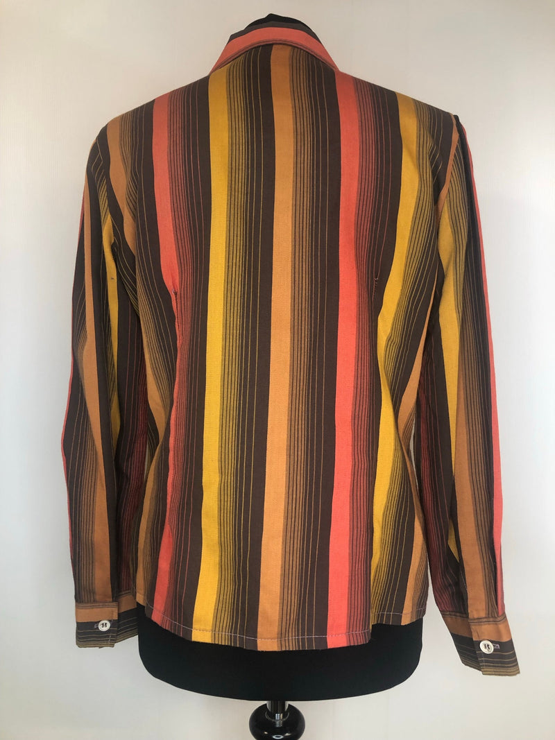 yellow  womens  vintage  top  stripes  red  multi  dagger collar  dagger  brown  blouse  70s  1970s  12