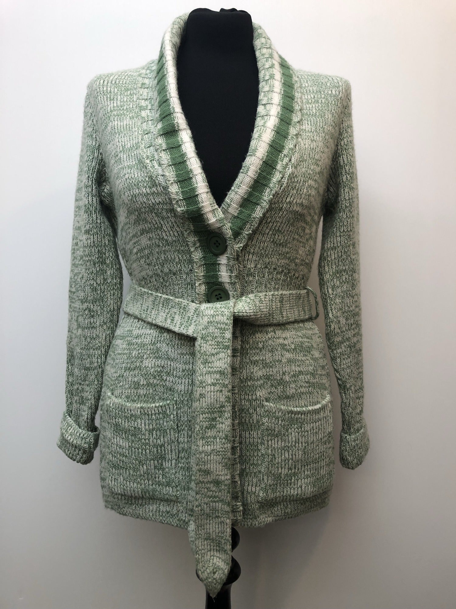 womens  vintage  Urban Village Vintage  urban village  St Michael  retro  pockets  knitwear  knitted  knit  green  cardigan  cardi  button  belted  belt  70s  1970s  12