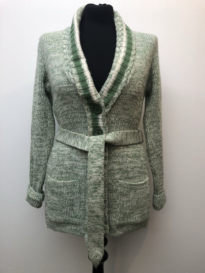 womens  vintage  Urban Village Vintage  urban village  St Michael  retro  pockets  knitwear  knitted  knit  green  cardigan  cardi  button  belted  belt  70s  1970s  12