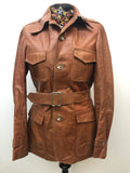 1970s Belted Leather Safari Jacket - Size 10