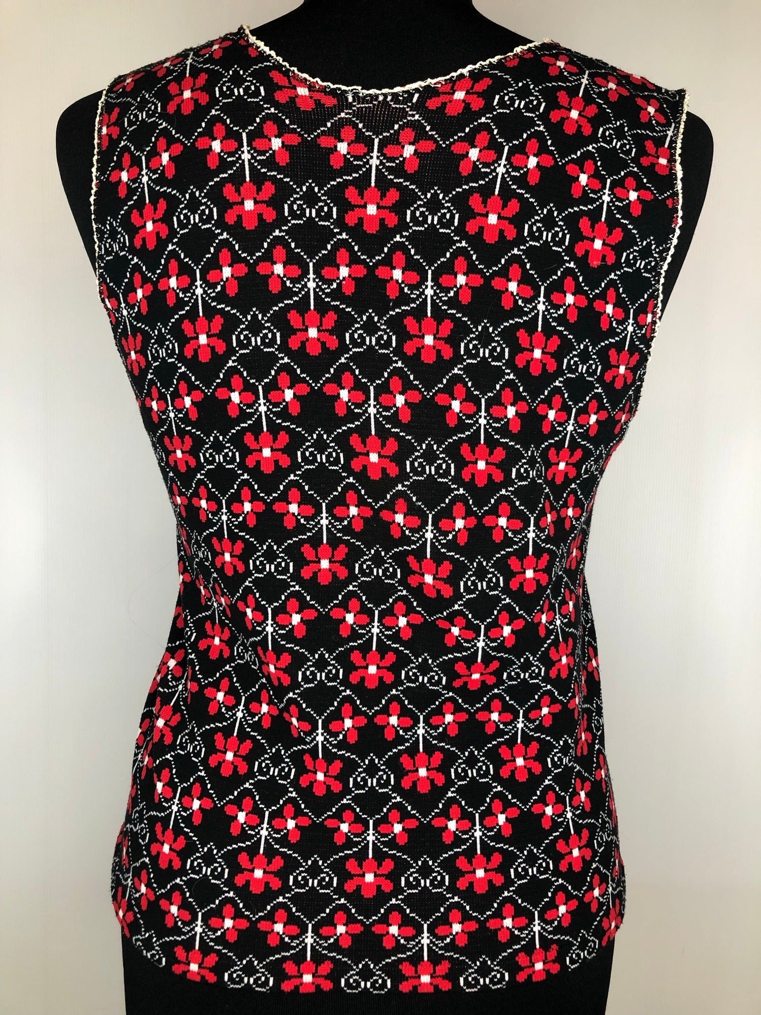 vintage  vest  Urban Village Vintage  urban village  tank  red  patterned  pattern  multi  knitwear  knitted  knit  floral pattern  black  70s  1970s