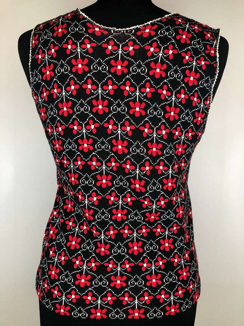 vintage  vest  Urban Village Vintage  urban village  tank  red  patterned  pattern  multi  knitwear  knitted  knit  floral pattern  black  70s  1970s