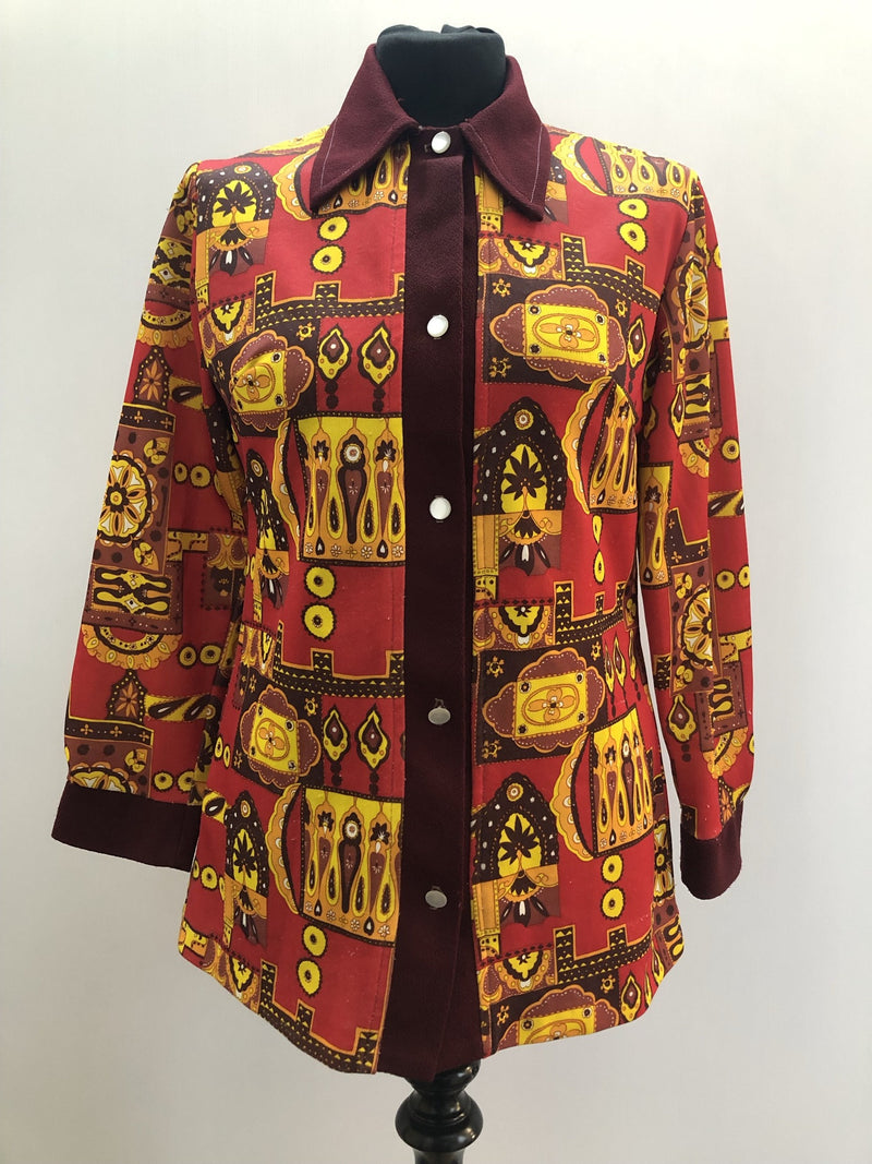 womens  vintage  Urban Village Vintage  urban village  red  long sleeves  long sleeve  hippy  hippie  floral print  floral  collar  boho  bohemian  blouse  autumnal  autumn  70s  70  1970s  12