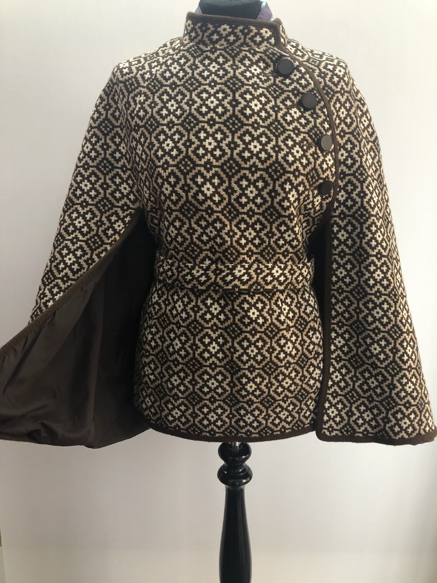womens  Welsh Woollens  welsh wool  welsh  waist belt  vintage  Urban Village Vintage  tapestry  S  MOD  Eclipse  cape  brown  60s  1960s