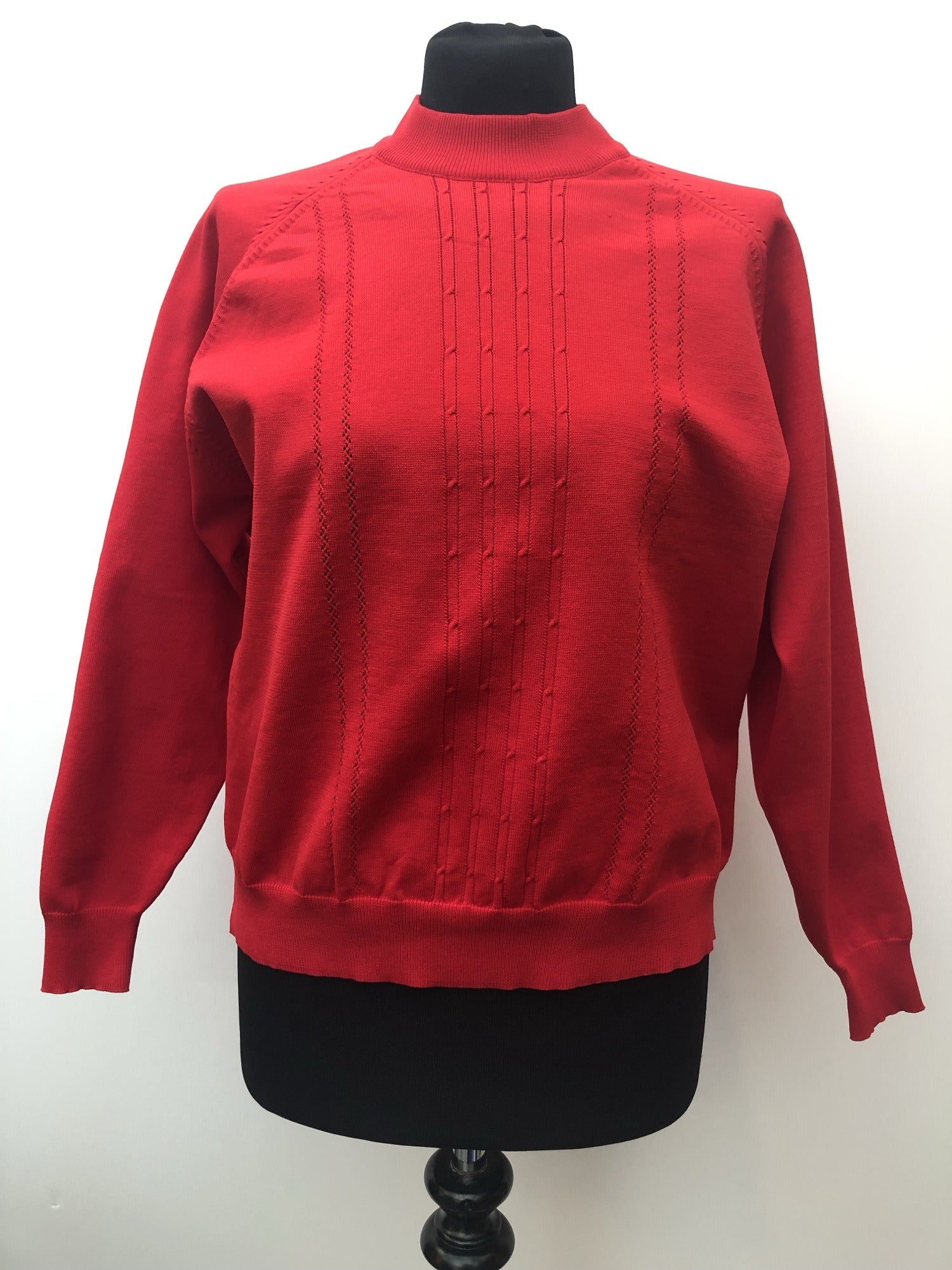 zip back  zip  womens  vintage  Urban Village Vintage  urban village  red  michelle quality garment  Long sleeved top  long sleeve  light knit  knitwear  knitted  knit  jumper  high neck  elasticated  crew neck  60s  1960s  16