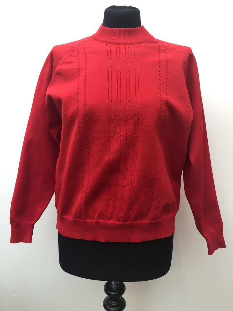 zip back  zip  womens  vintage  Urban Village Vintage  urban village  red  michelle quality garment  Long sleeved top  long sleeve  light knit  knitwear  knitted  knit  jumper  high neck  elasticated  crew neck  60s  1960s  16