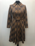womens  vintage  Urban Village Vintage  Ray Anthony London  MOD  midi dress  midi  long sleeved  gingham check  dress  collar  check dress  brown  60s  1960s  10