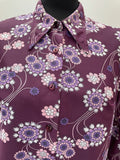 womens shirt  womens  vintage  Urban Village Vintage  urban village  St Michael  shirt sleeve  shirt dress  sheer  retr  purple  floral print  floral dress  floral  collar  big collar  70s  70  1970s