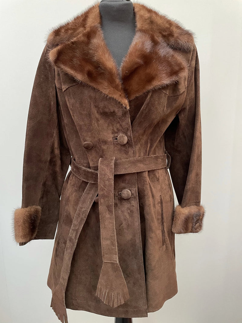 womens  vintage  Urban Village Vintage  Suede Jacket  suede fringing  Suede  retro  MOD  mink  lining  Jacket  fringed  fringe  brown  70s  70  60s  1970s  1960s  10