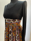 1970s Long Sleeve Ethnic Print Fitted Maxi Dress - Size UK 8