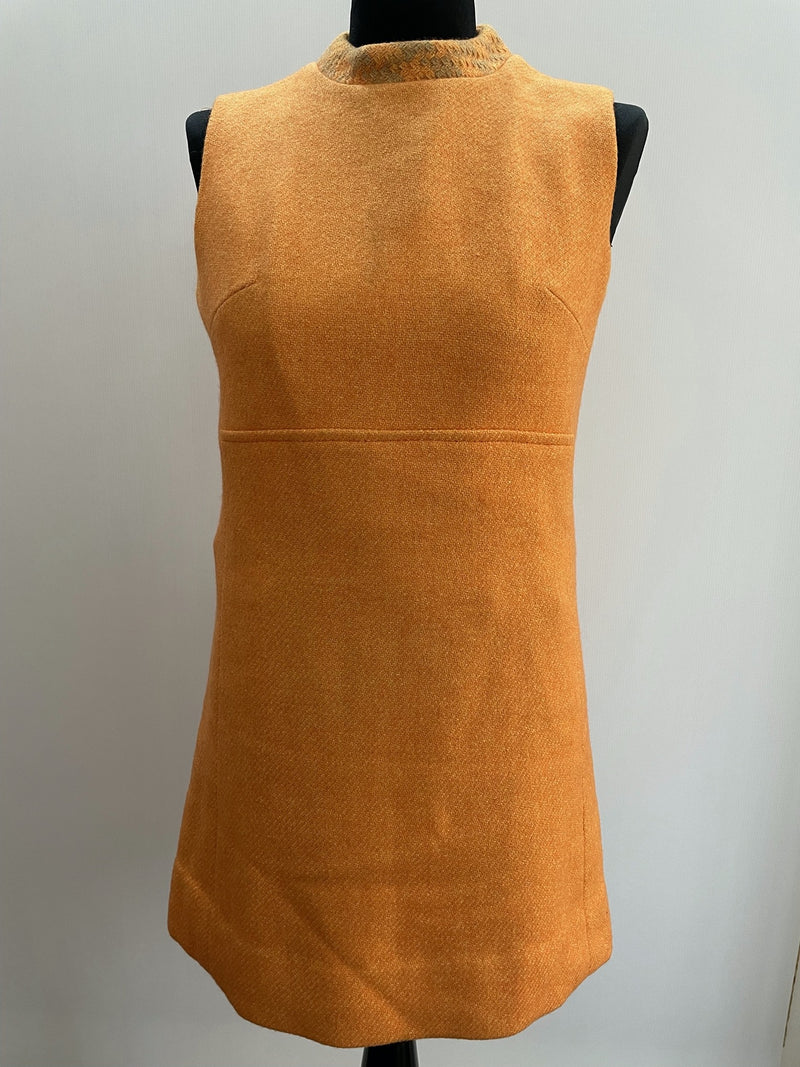 zip back  zip  wool  womens  vintage  Urban Village Vintage  urban village  thick  summer dress  summer  sleeveless  shift dress  pure wool  orange  neck detailing  MOD  midi dress  London Maid  dresses  dress  back zip  60s  1960s  100% Wool  10