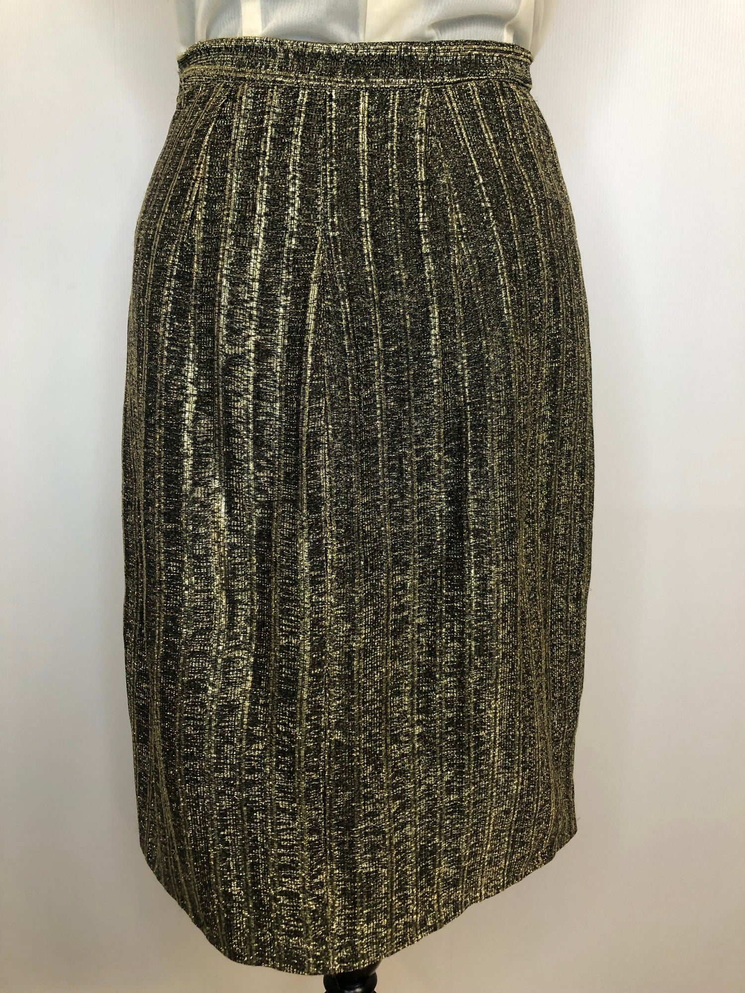 womens  vintage  Urban Village Vintage  urban village  Skirts  skirt  metallic  high waisted  gold metallic  gold  evening wear  evening  disco skirt  disco  8  70s  1970s