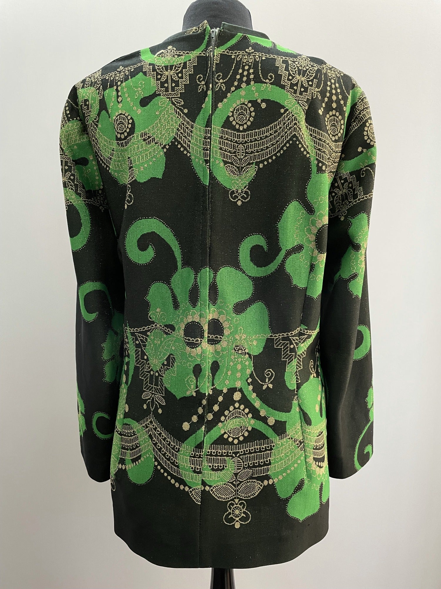 womens  white  vintage  Urban Village Vintage  tunic  top  psychedelic  psych  plus size  multi  lurex  hippie  green  flower print  floral print  70s  1970s  16