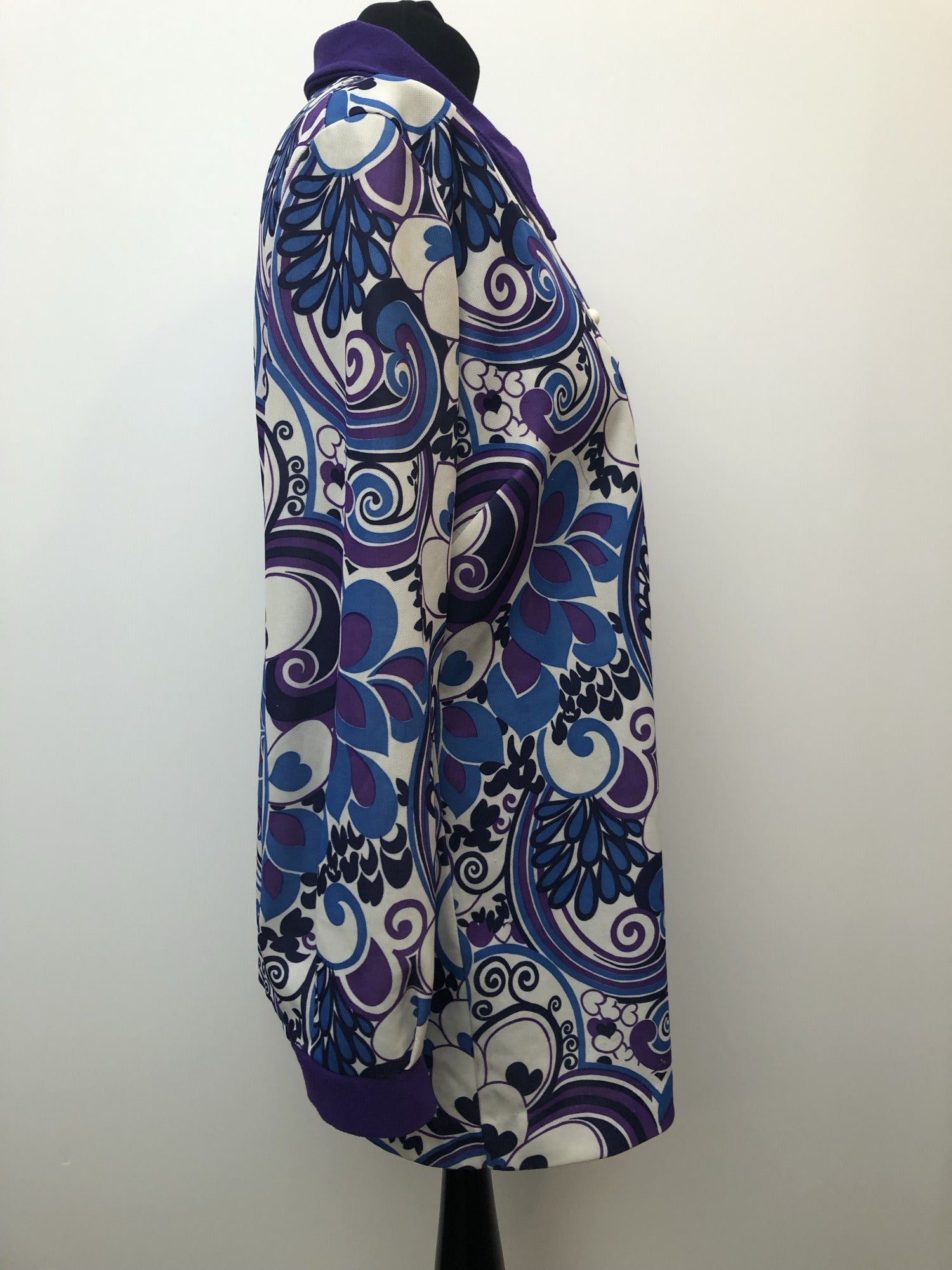 womens  vintage  Urban Village Vintage  top  purple  multi  floral print  dagger collar  Blue  blouse  70s  1970s  16