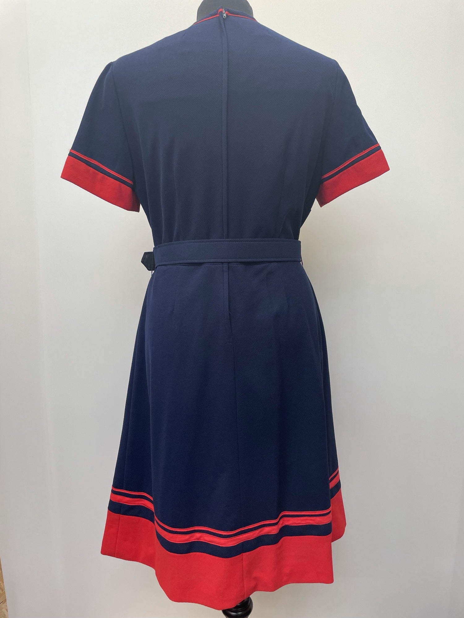 womens top  womens  waist belt  vintage  summer dress  summer  Stripes  short sleeved  short sleeve  retro  red  Navy  MOD  midi dress  midi  high neck  dress  decorative buttons  blue  Berketex  belted dress  back zip  70s  60s  1970s  1960s  14
