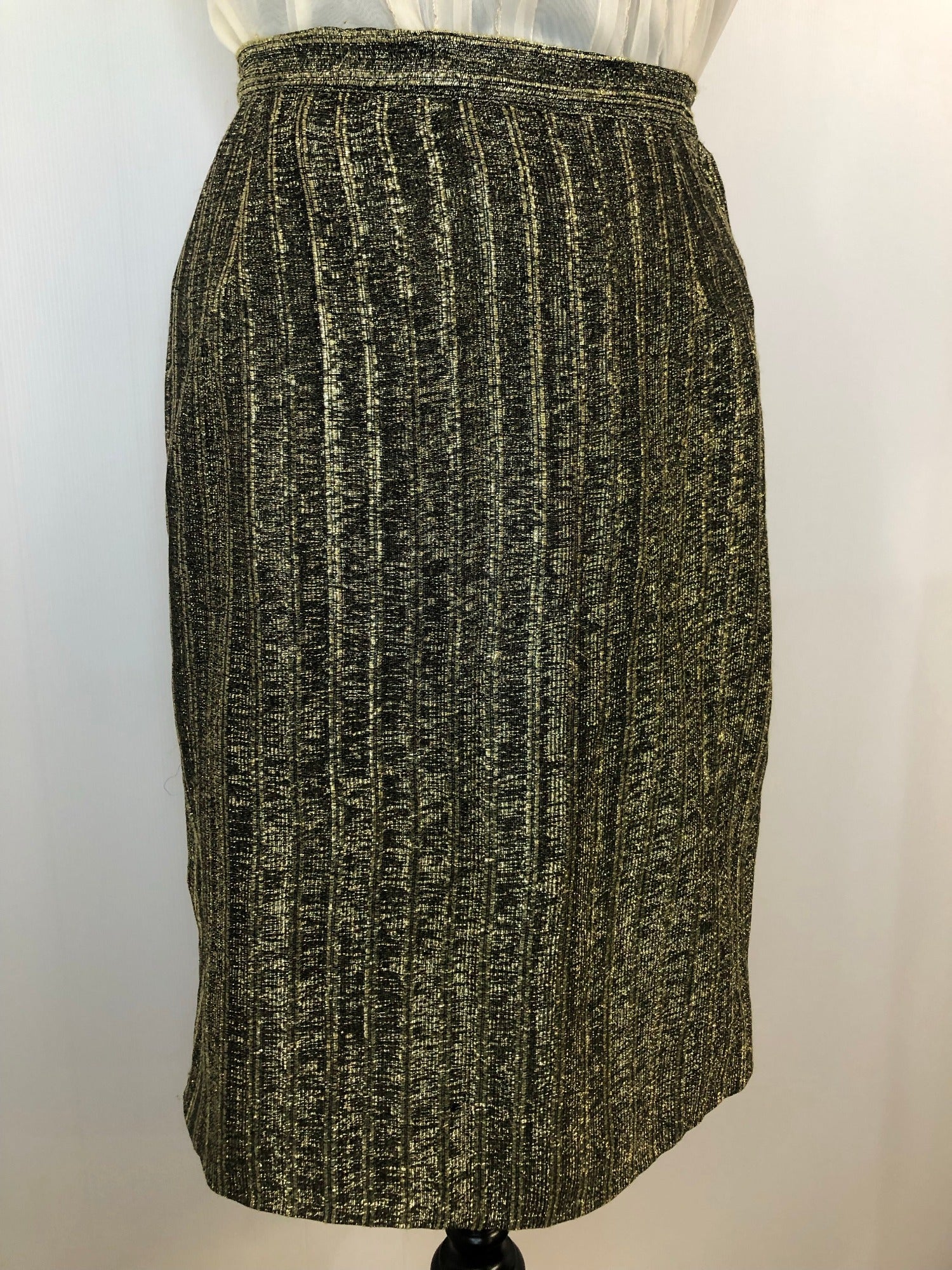 womens  vintage  Urban Village Vintage  urban village  Skirts  skirt  metallic  high waisted  gold metallic  gold  evening wear  evening  disco skirt  disco  8  70s  1970s