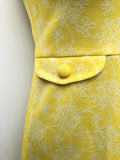 yellow  womens  vintage  Urban Village Vintage  sleevless  retro  pockets  pencil dress  patterned  MOD  floral  dress  back zip  8  60s  1960s
