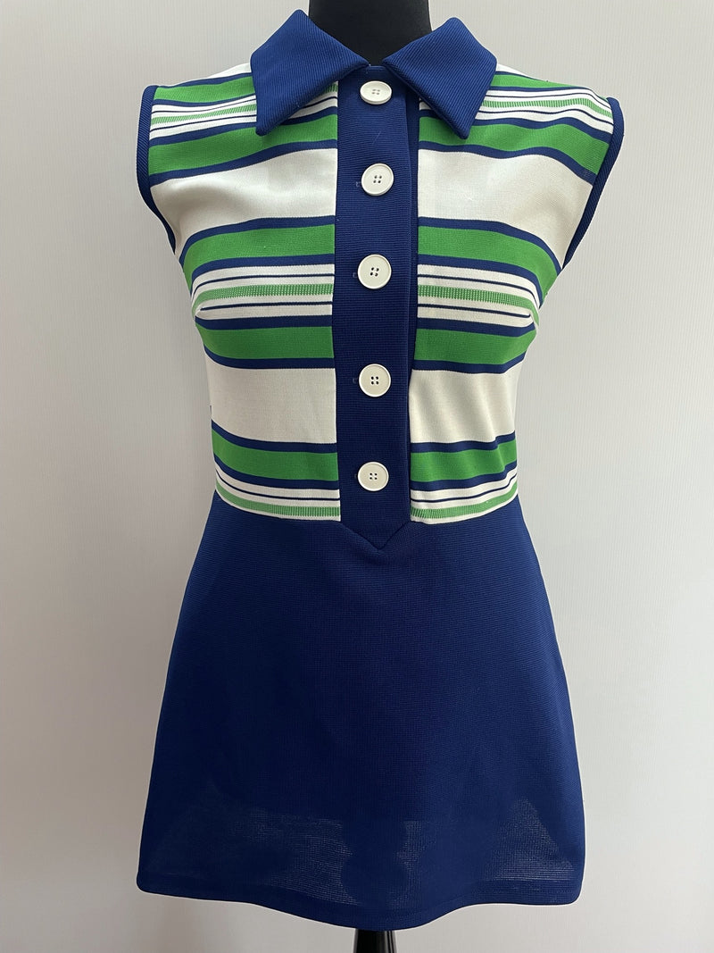 zip back  zip  womens  vintage  Urban Village Vintage  urban village  summer dress  summer  stripey  Stripes  striped dress  striped  stripe dress  stripe detailing  stripe  sleeveless  MOD  midi dress  midi  large collar  Green  collared dress  collared  collar  button  blue  back zip  60s  1960s  10