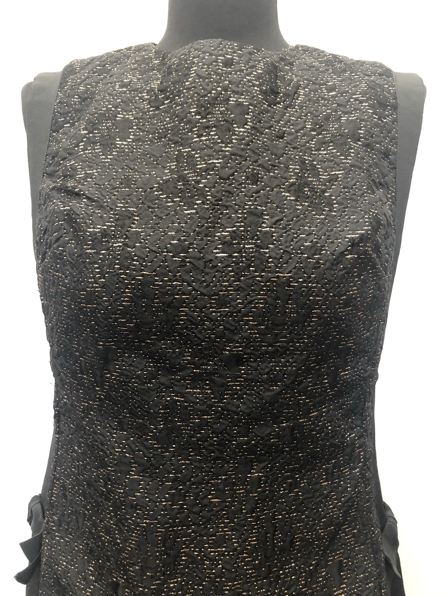 zip  womens top  womens  waist belt  vintage  vest  Urban Village Vintage  urban village  tunic  tops  top  metallic stitch  metallic  gold metallic  Frank Usher  disco  black  back zip  70s  1970s  10