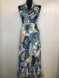 womens  vintage  Urban Village Vintage  urban village  summer dress  summer  maxi dress  large collar  hippie  full length  floral print  button detailing  blue  8  70s  70  1970s