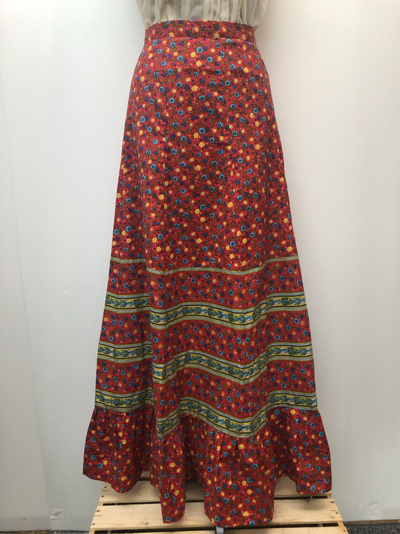 womens  vintage  Urban Village Vintage  urban village  summer  skirt  retro  red  multi  maxi skirt  Luna  indian  hippie  full skirt  frill  floral print  floral  boho  70s  1970s  12